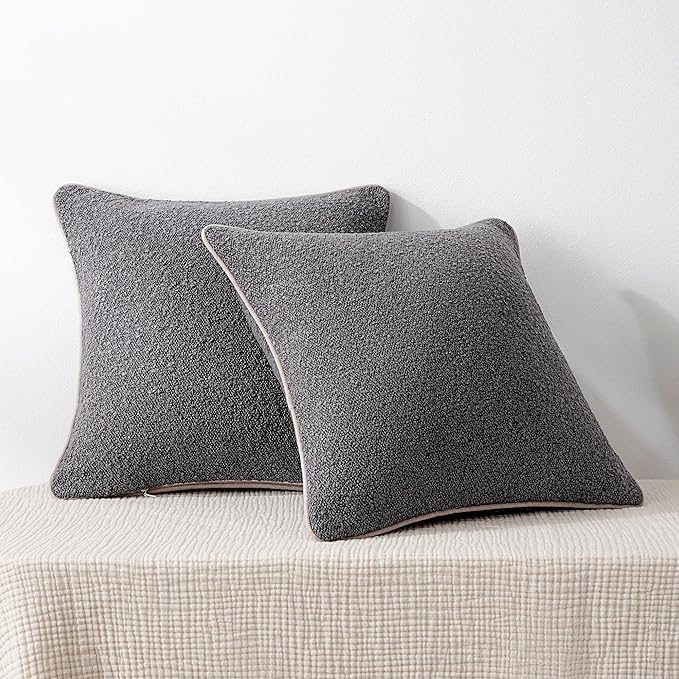 Amazon Basics Boucle Throw Pillow Covers for Couch, Living Room, Home Decor with Hidden Zipper, Grey, 16×16in, Pack of 2