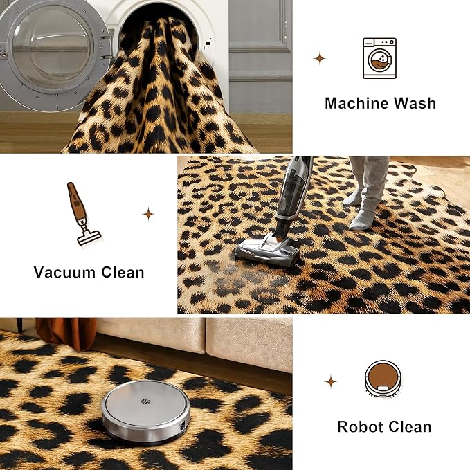 AROGAN Premium Leopard Print Rug 4.6x5.2 Feet, Faux Fur Cheetah Rug, Non-Slip Animal Print Hide Leopard Skin Area Rug for Bedroom Living Room Home Decor