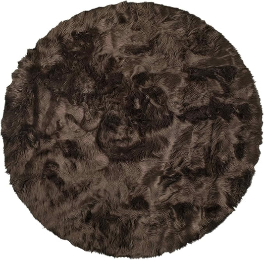Luxe Gordon Faux Fur Rug with Soft and Fluffy Pile | Machine Washable Living Room Rug with Anti-Slip Backing | Cruelty-Free Area Rugs for Office or Bedroom, Chocolate, 6 ft Dia.