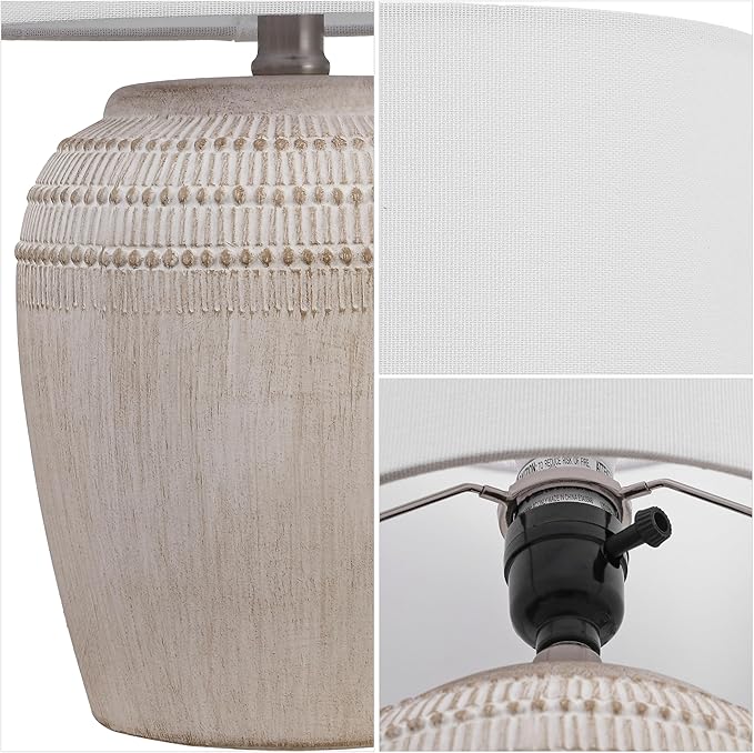 JONATHAN Y JYL5707B-SET2 16.75" Antique White Rustic Reeded Ceramic Table Lamp Set of 2 for Living Room, Traditional Farmhouse Bedside Nightstand Lamps with White Linen Shade, LED Bulbs Included
