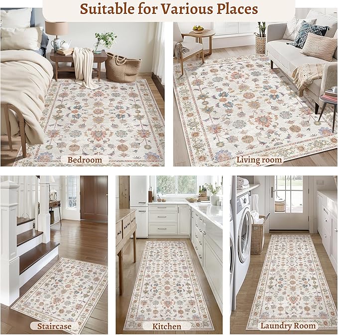 Tangsoo 2x4 Washable Rug for Entryway, Vintage Floral Entry Rug Non Slip, Indoor Front Door Small Rugs, Door Mat Carpet, Soft Low Pile for Entrance Kitchen Bedroom Bathroom