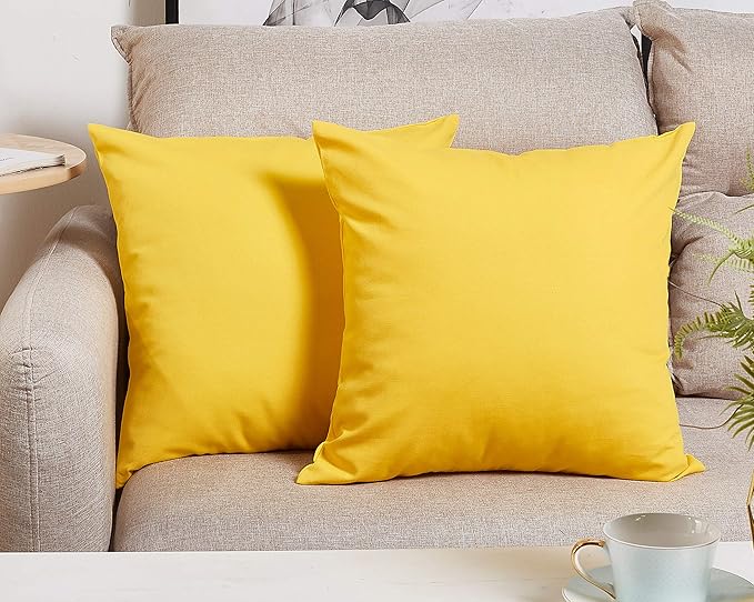 TangDepot Handmade Decorative Solid 100% Cotton Canvas Throw Pillow Covers/Pillow Shams, (22"x22", Yellow)