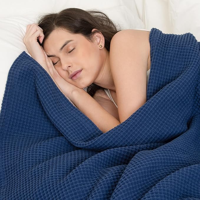 Best Organic Cotton Waffle Blankets King Size (104" x 90") - All-Natural, Toxic-Free, Lightweight, Breathable,Soft, Luxurious, for All Seasons(Blue)