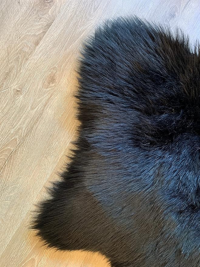 LAMBZY Faux Sheepskin Super Soft Hypoallergenic Silky Shag Rug for Living Room, Kids Room, Sofa (Single and a Half 2'x4'6", Black)