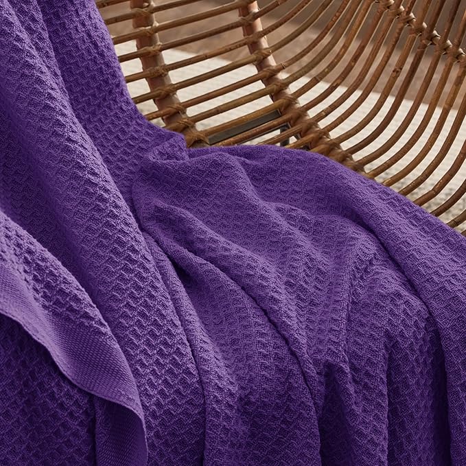 Bedsure Gentlesoft 100% Cotton Large Throw Blanket for Couch 50x70 inches - Breathable and Soft, Waffle Weave Throw Blanket for Office, Purple