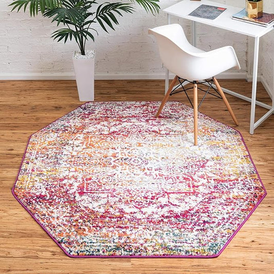 Rugs.com Arlington Collection Rug – 5 Ft Octagon Multi Medium-Pile Rug Perfect for Living Rooms, Kitchens, Entryways