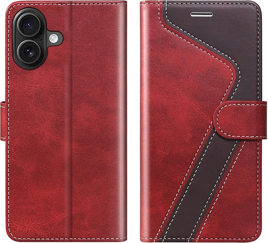 CIVICASE for iPhone 16 Plus Wallet Case,PU Leather Flip Case RFID Blocking Credit Card Holder Folio Magnetic Stand TPU Shockproof Cover Compatible with iPhone 16 Plus, Red Brown