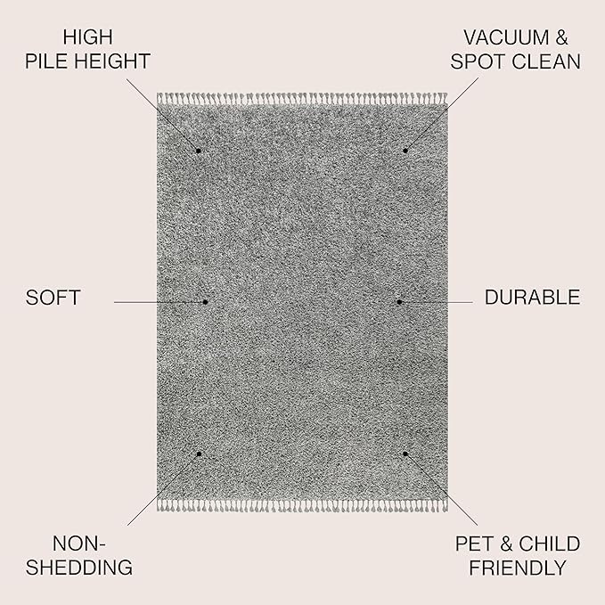 JONATHAN Y Mercer Shag Plush Tassel Charcoal Indoor Area Rug, 3x5, Contemporary, Modern, Easy-Cleaning for Living Room, Bedroom, Kitchen, Pet Friendly, Non-Shedding (MCR100B-3)