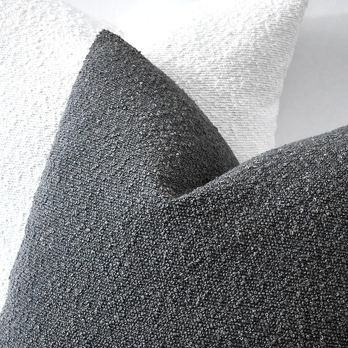 Boucle Decorative Throw Pillow Covers for Couch Set of 2, 16x16 inches, Charcoal