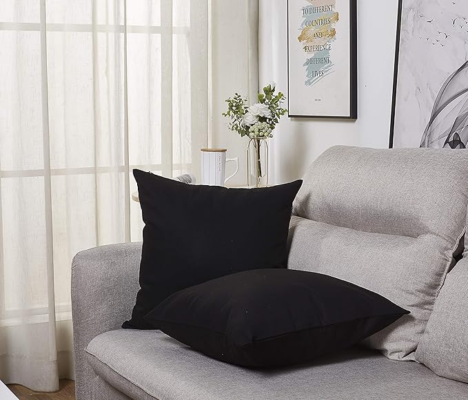 TangDepot Handmade Decorative Solid 100% Cotton Canvas Throw Pillow Covers/Pillow Shams, (14"x14", Black)