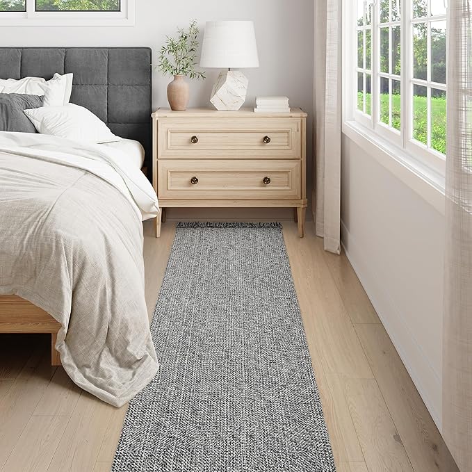 Collive Long Hallway Runner - 2.6' x 10', Washable Indoor Entryway Rug, Grey/Cream Braided Woven Kitchen Rugs, Low-Profile Front Door Floor Carpet for Laundry Room, Bedroom Doorway