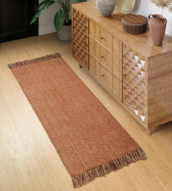 Collive Hallway Runner Rug, 2' x 5' Soft Washable Kitchen Runner Rug, Terracotta Contemporary Modern Laundry Room Rugs Indoor Hand-Woven Cotton Carpet for Bedroom Entryway Front Door