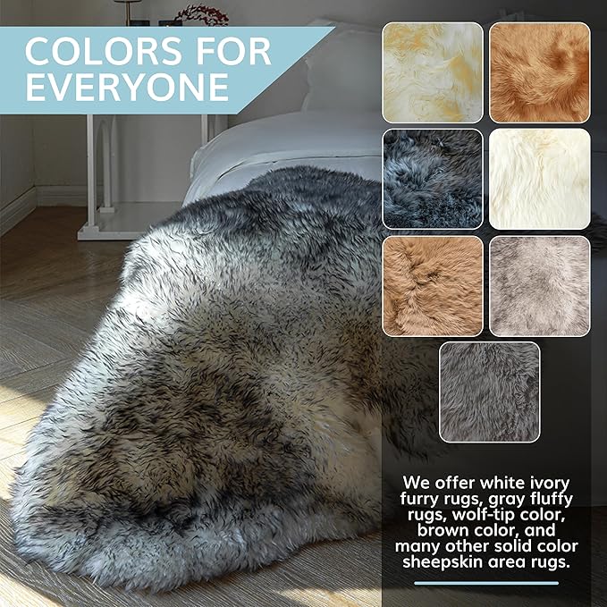 WaySoft New Zealand Sheepskin Area Rug – Genuine Fluffy Wool, Multiple Sizes, Bedroom or Living Room Decor(2ft x 3ft,Ivory)