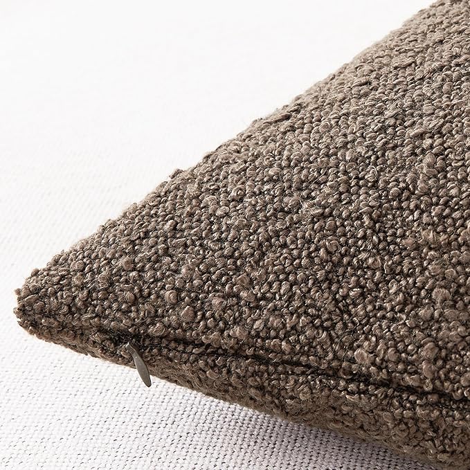 Mixhug Decorative Boucle Throw Pillow Covers, Chocolate Brown, 20 x 20 Inches, Pack of 2 - Textured Boho Pillow Covers for Couch and Bed