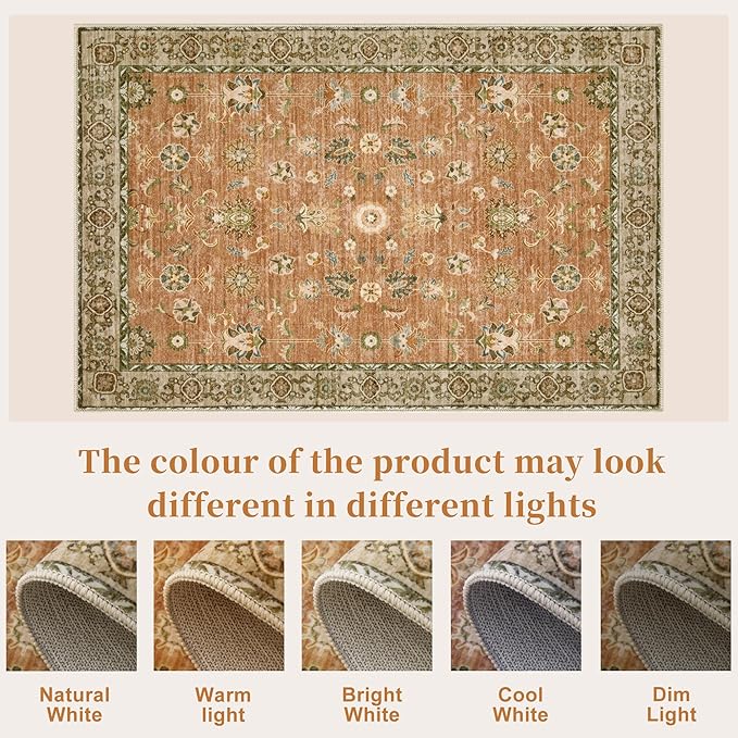 Tangsoo Floral Small Rug 2x3 Washable Rug for Entryways Vintage Non-Slip Area Rugs Terracotta Entry Rugs Distressed Floor Carpet Soft Low Pile Door Mat for Entrance Bedroom Kitchen Foyer Decor