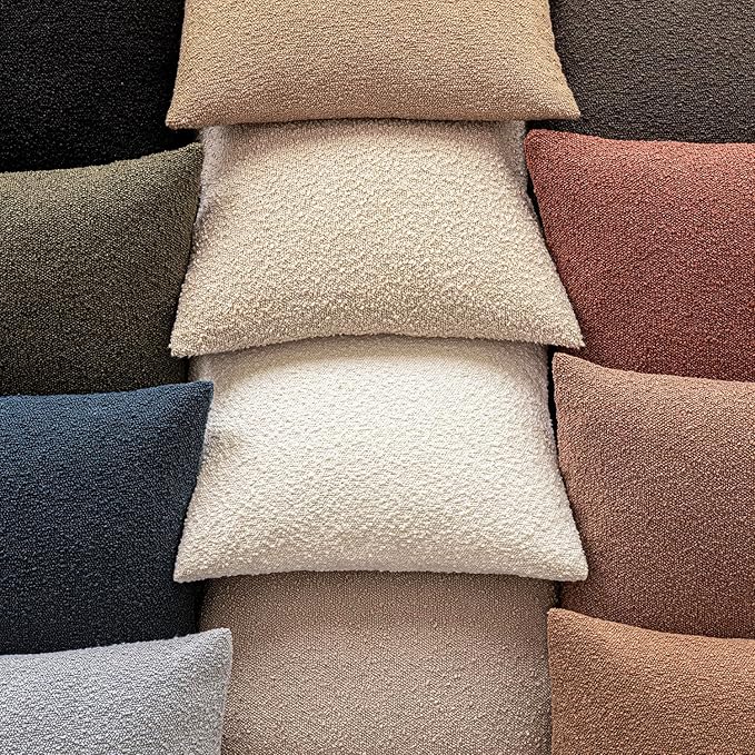 Foindtower Decorative Textured Boucle Throw Pillow Covers Accent Solid Pillow Cases Neutral Soft Cozy Couch Cushion Case for Chair Sofa Bedroom Living Room Home Decor 22x22 Inch,1PC,Light Khaki Tan