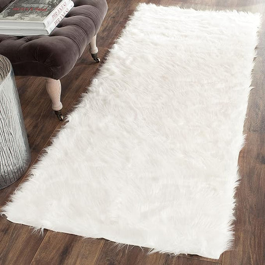 SAFAVIEH Faux Sheep Skin Collection Runner Rug - 2' x 6', Ivory, Silken Glam Design, Non-Shedding & Easy Care, 2.35-inch Thick Ideal for High Traffic Areas in Living Room, Bedroom (FSS235A)