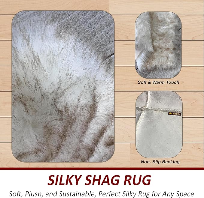 LAMBZY High Pile Super Soft Faux Sheepskin Rug (4'x6', White/Brown Tips)