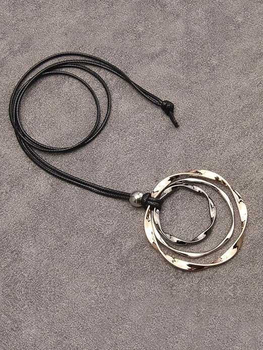 Leather Necklace for Women Boho Choker Necklace Long Cord Leather Pendant Bohemian Neckalce Vintage Alloy Pendant Leather Rope Necklace Wooden Necklaces for Women