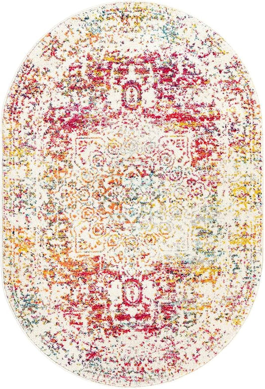 Rugs.com Arlington Collection Rug – 4x6 Oval Light Multi Medium-Pile Rug Perfect for Living Rooms, Large Dining Rooms, Open Floorplans