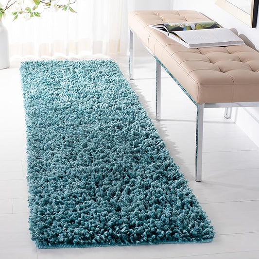 SAFAVIEH Sheep Shag Collection 2'3" x 8' Blue SSG212M Handmade 1-inch Thick Runner Rug