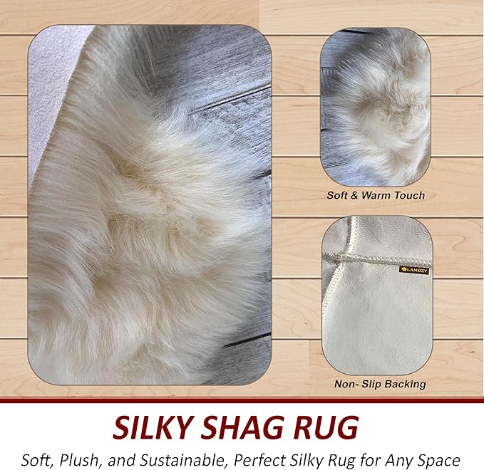 LAMBZY High Pile Super Soft Faux Sheepskin Rug (5'x8', Cream)