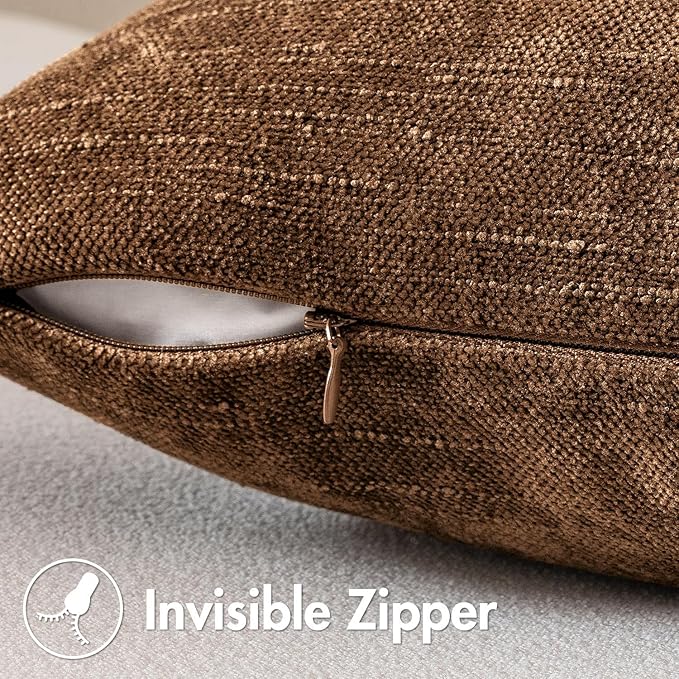 MIULEE Pack of 2 Decorative Throw Pillow Covers Soft Chenille Throw Pillows Solid Neutral Farmhouse Textured Cushion Covers for Couch Sofa Bedroom Living Room 22x22 Inch,Honey Brown