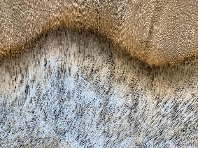 LAMBZY Faux Sheepskin Super Soft Hypoallergenic Silky Shag Rug for Living Room, Kids Room, Sofa (5 Pelts Side by Side 3'x10', White/Black Tips)