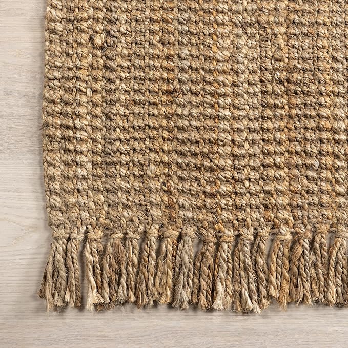 Nuloom Daniela Natural, 8' Square, Handmade, Jute, Tassel, Soft and Textured, High Traffic, Stain Resistant, Easy Clean, Durable Area Rug for Bedroom, Living Room, Dining Space, Foyer, Entryway