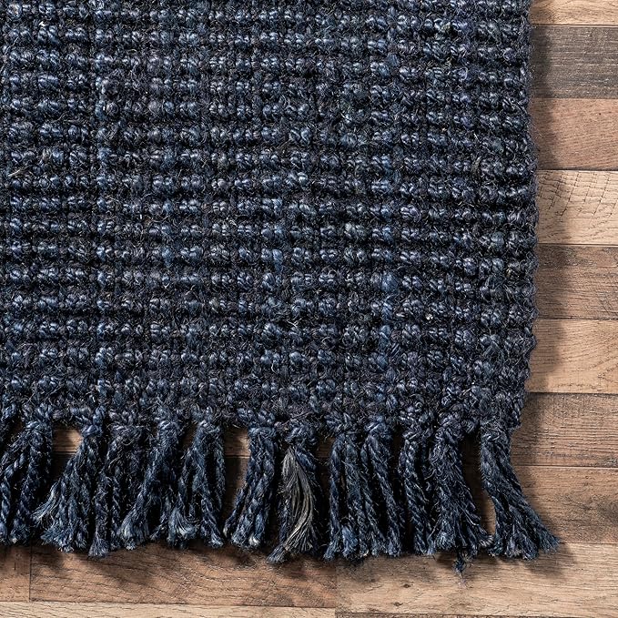 Nuloom Daniela Navy, 2'6" x 8', Handmade, Jute, Tassel, Soft and Textured, High Traffic, Stain Resistant, Easy Clean, Durable Runner for Bedroom, Living Room, Dining Space, Foyer, Entryway