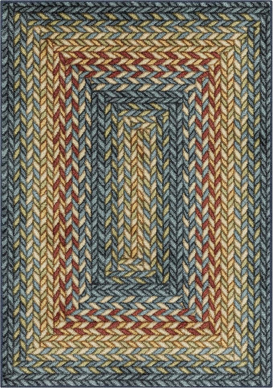 Maples Rugs Marion Bohemian Braided Design Print Area Rug – Made in USA – Washable, Non Slip Indoor Carpet for Entryway, Foyer, Kitchen, and Bathroom, 46" x 30", Multi-Color