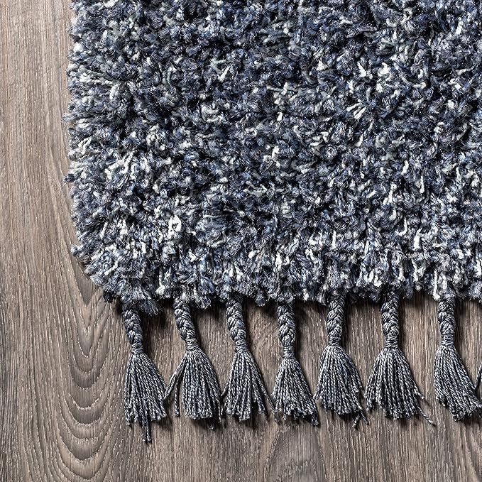 JONATHAN Y Mercer Shag Plush Tassel Denim Blue Runner Rug, 2x8, Contemporary, Modern, Easy-Cleaning for Living Room, Bedroom, Kitchen, Pet Friendly, Non-Shedding (MCR100C-28)