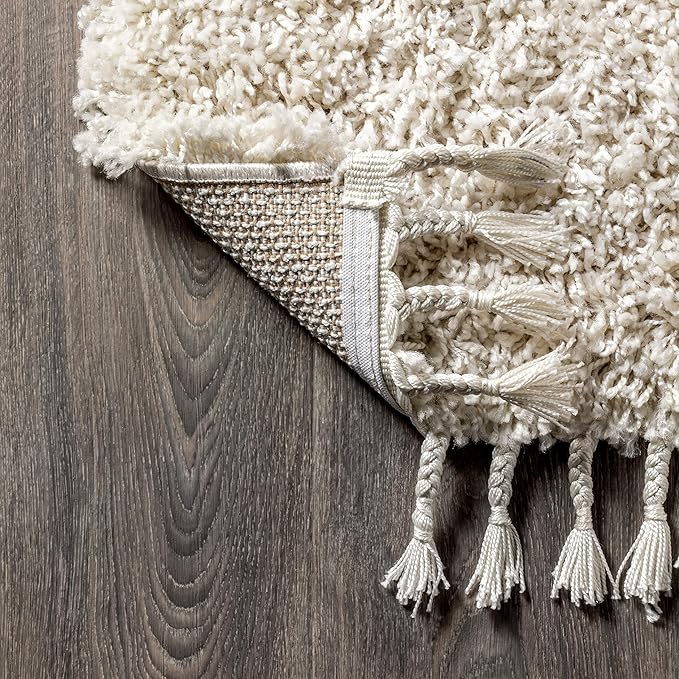 JONATHAN Y Mercer Shag Plush Tassel Cream Indoor Area Rug, 5x8, Contemporary, Modern, Easy-Cleaning for Living Room, Bedroom, Kitchen, Pet Friendly, Non-Shedding (MCR100D-5)