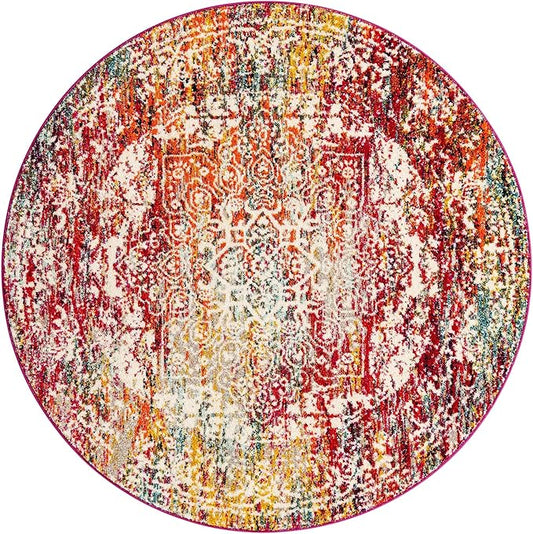 Rugs.com Arlington Collection Rug – 6 Ft Round Multi Medium-Pile Rug Perfect for Kitchens, Dining Rooms