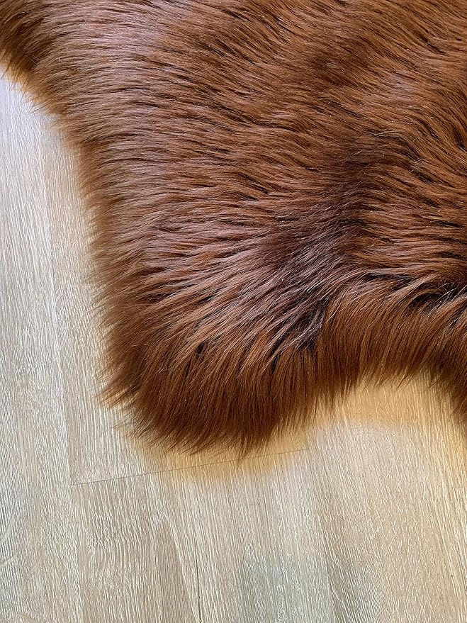 LAMBZY Faux Sheepskin Super Soft Hypoallergenic Silky Shag Rug for Living Room, Kids Room, Sofa (Sexto 6 Pelts 6'x6', Brown)