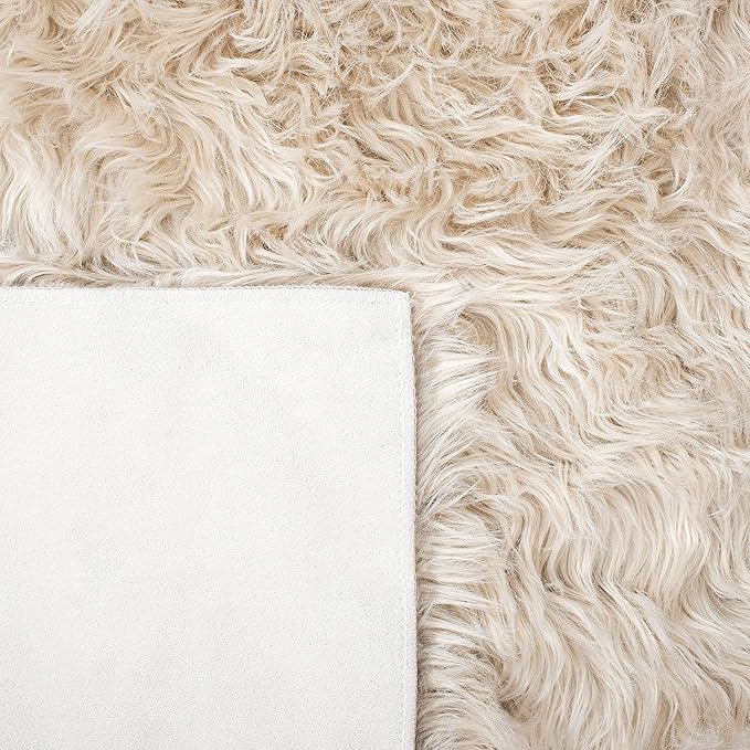 SAFAVIEH Faux Sheep Skin Collection 6' x 9' Beige FSS235K Silken Glam 2.35-inch Thick Area Rug