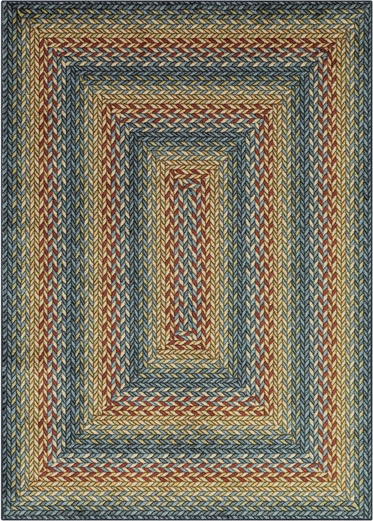 Maples Rugs Marion Bohemian Braided Design Print Area Rug – Made in USA – Low Pile, Non Slip Pet-Friendly Mat for Bedroom, Office, Living & Dining Room, 5' x 7', Multi-Color