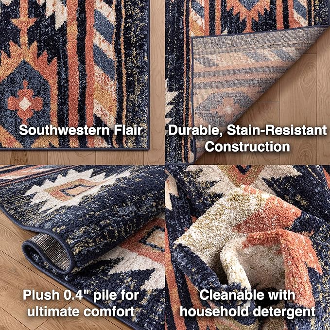 Well Woven Tulsa Lea Blue Southwestern Tribal Bohemian 6'7" X 9'3" Area Rug