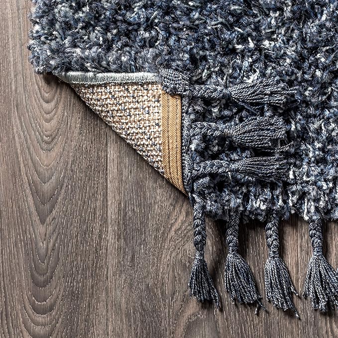 JONATHAN Y Mercer Shag Plush Tassel Denim Blue Indoor Area Rug, 8x10, Contemporary, Modern, Easy-Cleaning for Living Room, Bedroom, Kitchen, Pet Friendly, Non-Shedding (MCR100C-8)