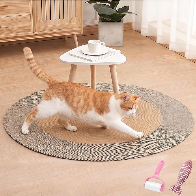 Cotton Rope Area Rug for Cats, Cat Scratching Rug, Washable Round Vintage Reversible Woven Tassel Rug, Soft and Stylish Home Accent, Easy Clean, Multiple Sizes (Coffee and Black, 24" (60cm))