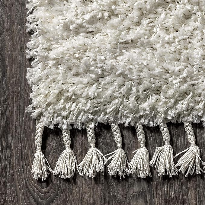 JONATHAN Y Mercer Shag Plush Tassel White Indoor Area Rug, 3x5, Contemporary, Modern, Easy-Cleaning for Living Room, Bedroom, Kitchen, Pet Friendly, Non-Shedding (MCR100A-3)