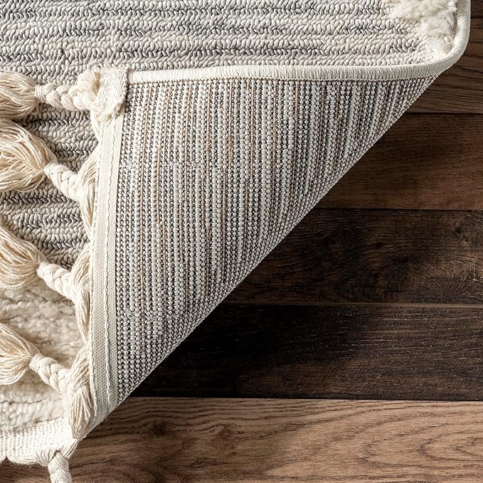 Nuloom Marissa Off-White/Grey, 8'10" x 12', Diamond, Tassel, Soft and Cozy, High Traffic, Stain Resistant, Easy Clean, Durable Area Rug for Bedroom, Living Room, Dining Space, Den, Foyer, Entryway