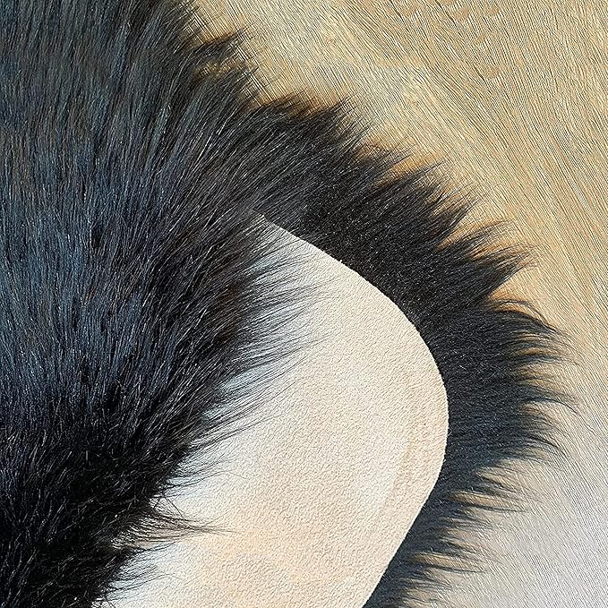 LAMBZY High Pile Super Fluffy Soft Faux Sheepskin Rug | Faux Sheepskin Rugs for Living Room Playroom Bedroom | Classic Super Soft to Touch Rug (5'x8', Black)