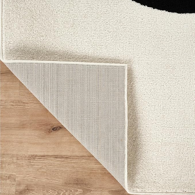 Abani Abstract Beige/Black Area Rug - 5'x8' - Modern Curved Line Design - Deco Collection - Easy to Clean - Durable for High Traffic Areas - Bedroom, Office & Kitchen - Medium Pile