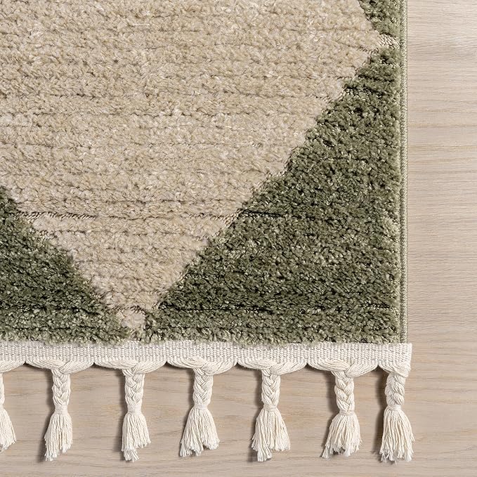 Nuloom Marissa Green/Ivory, 9' x 12', Diamond, Tassel, Soft and Cozy, High Traffic, Stain Resistant, Easy Clean, Durable Area Rug for Bedroom, Living Room, Dining Space, Den, Foyer, Entryway