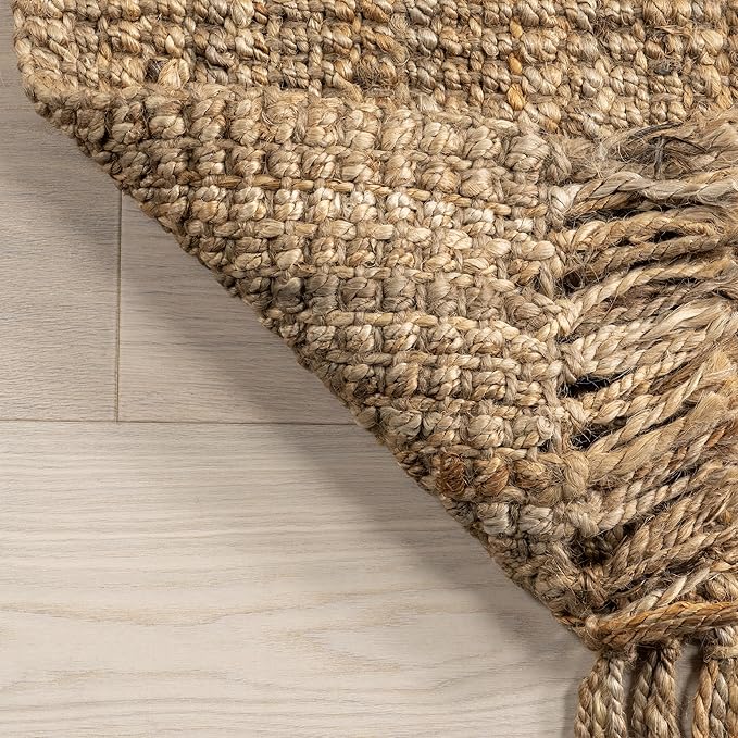 Nuloom Daniela Natural, 7'6" x 10'6", Handmade, Jute, Tassel, Soft and Textured, High Traffic, Stain Resistant, Easy Clean, Durable Area Rug for Bedroom, Living Room, Dining Space, Foyer, Entryway