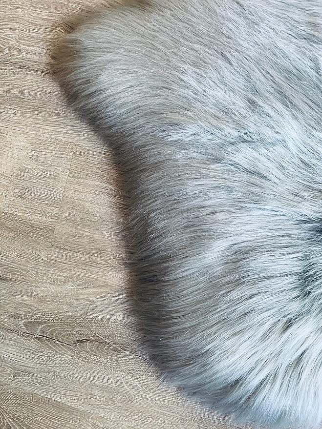 LAMBZY Faux Sheepskin Super Soft Hypoallergenic Silky Shag Rug for Living Room, Kids Room, Sofa (Single 2'x3', Grey)