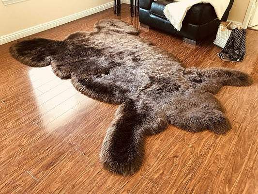 LAMBZY Faux Sheepskin Hypoallergenic,Super Soft Faux Bear Skin Silky Shag Rug (2'x3', Brown)