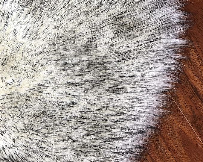 Free Shape Luxury Soft Fluffy Shag Area Rug Single and a Half 2'x4', 60x120cm - Vegan Fur Ultra Soft Indoor Carpet Nursery Rugs for Bedroom Home Decor, White with Black Tips