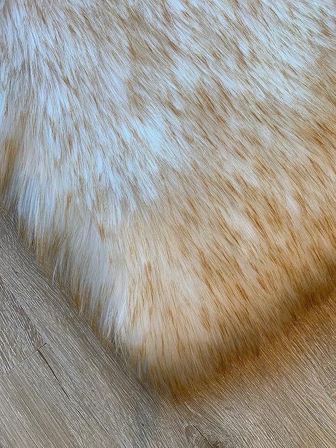 LAMBZY Faux Sheepskin Super Soft Hypoallergenic Silky Shag Rug for Living Room, Kids Room, Sofa (Sexto 6 Pelts 6'x6', White/Brown Tips)